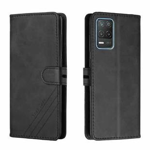 For Realme 8 5G Stitching Style 2-Color Cow Texture Horizontal Flip PU Leather Case with Holder & Card Slot & Lanyard(Black)