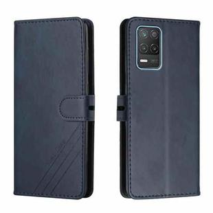 For Realme 8 5G Stitching Style 2-Color Cow Texture Horizontal Flip PU Leather Case with Holder & Card Slot & Lanyard(Blue)