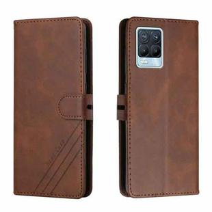 For Realme 8 / 8 Pro Stitching Style 2-Color Cow Texture Horizontal Flip PU Leather Case with Holder & Card Slot & Lanyard(Brown)