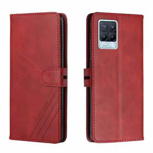 For Realme 8 / 8 Pro Stitching Style 2-Color Cow Texture Horizontal Flip PU Leather Case with Holder & Card Slot & Lanyard(Red)