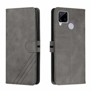 For Realme C15 Stitching Style 2-Color Cow Texture Horizontal Flip PU Leather Case with Holder & Card Slot & Lanyard(Gray)