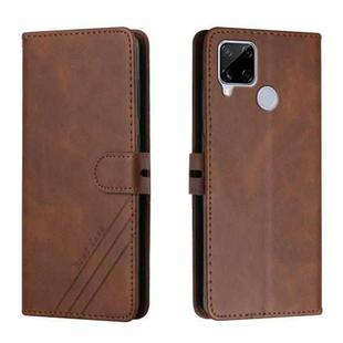 For Realme C15 Stitching Style 2-Color Cow Texture Horizontal Flip PU Leather Case with Holder & Card Slot & Lanyard(Brown)