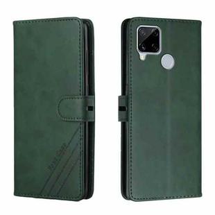 For Realme C15 Stitching Style 2-Color Cow Texture Horizontal Flip PU Leather Case with Holder & Card Slot & Lanyard(Green)