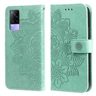 For vivo V21 4G / V21 5G 7-petal Flowers Embossing Pattern Horizontal Flip PU Leather Case with Holder & Card Slots & Wallet & Photo Frame(Green)