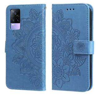 For vivo V21 4G / V21 5G 7-petal Flowers Embossing Pattern Horizontal Flip PU Leather Case with Holder & Card Slots & Wallet & Photo Frame(Blue)