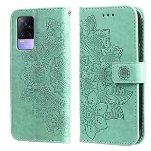 For vivo Y73 2021 7-petal Flowers Embossing Pattern Horizontal Flip PU Leather Case with Holder & Card Slots & Wallet & Photo Frame(Green)