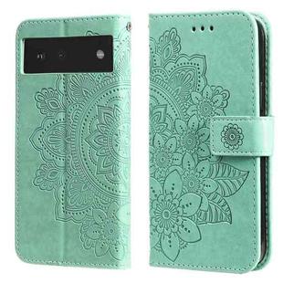For Google Pixel 6 7-petal Flowers Embossing Pattern Horizontal Flip PU Leather Case with Holder & Card Slots & Wallet & Photo Frame(Green)