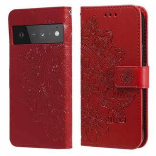 For Google Pixel 6 Pro 7-petal Flowers Embossing Pattern Horizontal Flip PU Leather Case with Holder & Card Slots & Wallet & Photo Frame(Red)