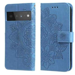 For Google Pixel 6 Pro 7-petal Flowers Embossing Pattern Horizontal Flip PU Leather Case with Holder & Card Slots & Wallet & Photo Frame(Blue)