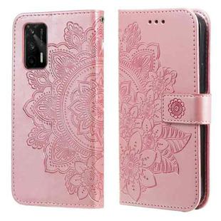 For OPPO Realme GT 5G 7-petal Flowers Embossing Pattern Horizontal Flip PU Leather Case with Holder & Card Slots & Wallet & Photo Frame(Rose Gold)