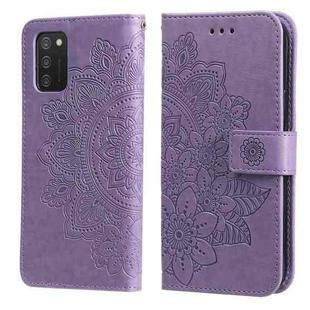 For Samsung Galaxy A03s 7-petal Flowers Embossing Pattern Horizontal Flip PU Leather Case with Holder & Card Slots & Wallet & Photo Frame(Light Purple)