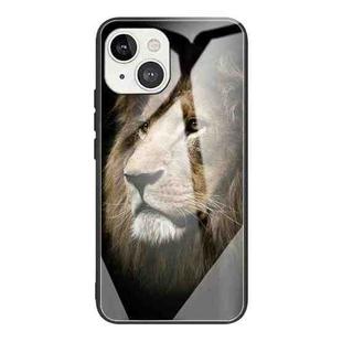 For iPhone 13 Tempered Glass + TPU Border Protective Case(Lion)