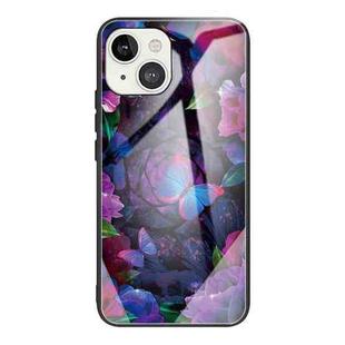 For iPhone 13 Tempered Glass + TPU Border Protective Case(Butterfly)