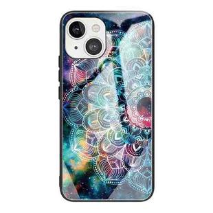 For iPhone 13 Tempered Glass + TPU Border Protective Case(Mandala)