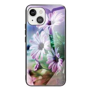 For iPhone 13 mini Tempered Glass + TPU Border Protective Case (Flowers)