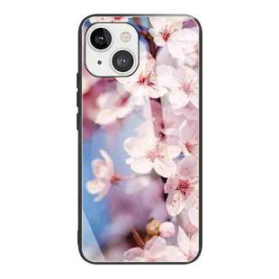 For iPhone 13 mini Tempered Glass + TPU Border Protective Case (Cherry Blossoms)