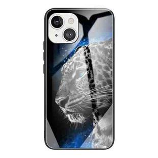 For iPhone 13 mini Tempered Glass + TPU Border Protective Case (leopard)