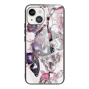 For iPhone 13 mini Tempered Glass + TPU Border Protective Case (Flowers and Butterflies)
