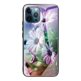 For iPhone 13 Pro Tempered Glass + TPU Border Protective Case (Flowers)