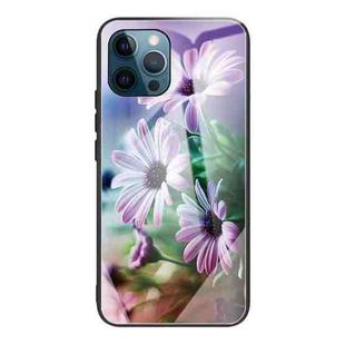 For iPhone 13 Pro Max Tempered Glass + TPU Border Protective Case (Flowers)