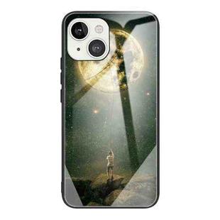 For iPhone 13 Colorful Painted Glass Shockproof Protective Case(Moon)