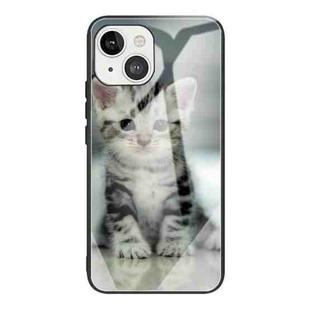 For iPhone 13 Colorful Painted Glass Shockproof Protective Case(Cute Cat)