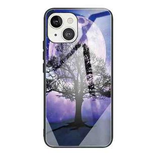 For iPhone 13 Colorful Painted Glass Shockproof Protective Case(Tree)
