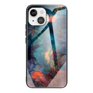 For iPhone 13 Colorful Painted Glass Shockproof Protective Case(Clouds)