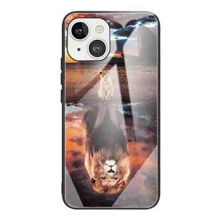 For iPhone 13 Colorful Painted Glass Shockproof Protective Case(Lion)
