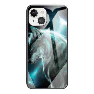 For iPhone 13 Colorful Painted Glass Shockproof Protective Case(Wolf)