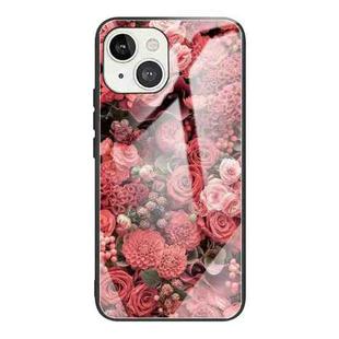 For iPhone 13 Colorful Painted Glass Shockproof Protective Case(Flower)