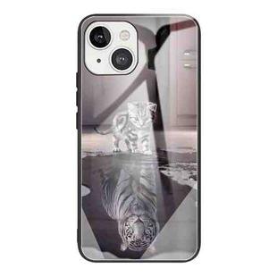 For iPhone 13 Colorful Painted Glass Shockproof Protective Case(Cat)