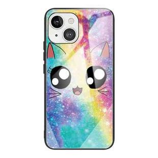 For iPhone 13 mini Colorful Painted Glass Shockproof Protective Case (Big Eyes Animal)