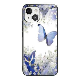 For iPhone 13 mini Colorful Painted Glass Shockproof Protective Case (Flowers and Butterflies)