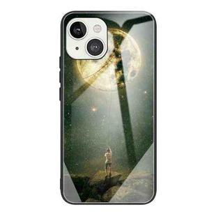 For iPhone 13 mini Colorful Painted Glass Shockproof Protective Case (Moon)