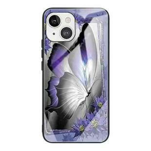 For iPhone 13 mini Colorful Painted Glass Shockproof Protective Case (Butterfly)