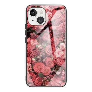 For iPhone 13 mini Colorful Painted Glass Shockproof Protective Case (Flower)