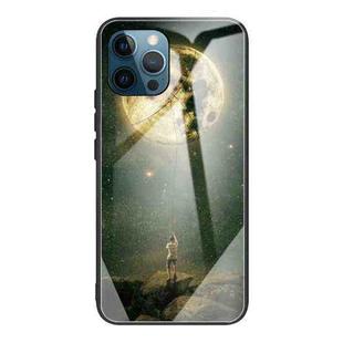 For iPhone 13 Pro Colorful Painted Glass Shockproof Protective Case (Moon)