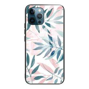 For iPhone 13 Pro Colorful Painted Glass Shockproof Protective Case (Leaves)