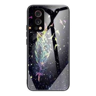 Colorful Painted Glass Shockproof Protective Case For OnePlus Nord 2 5G(Feather)