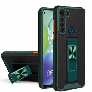 For Motorola Moto G8 Power Dual-color Skin Feel TPU + PC Magnetic Shockproof Case with Invisible Holder(Dark Green)