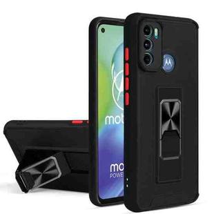 For Motorola Moto G60 Dual-color Skin Feel TPU + PC Magnetic Shockproof Case with Invisible Holder(Black)