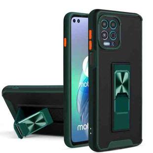 For Motorola Moto G100 Dual-color Skin Feel TPU + PC Magnetic Shockproof Case with Invisible Holder(Dark Green)