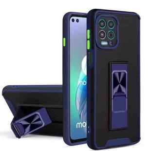 For Motorola Moto G100 Dual-color Skin Feel TPU + PC Magnetic Shockproof Case with Invisible Holder(Blue)