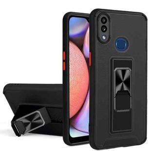 For Samsung Galaxy A10s / M01s Dual-color Skin Feel TPU + PC Magnetic Shockproof Case with Invisible Holder(Black)