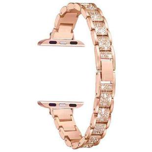 14mm Three-beads Diamond Aluminum Alloy Watch Band For Apple Watch Series 8&7 41mm / SE 2&6&SE&5&4 40mm / 3&2&1 38mm(Rose Gold)