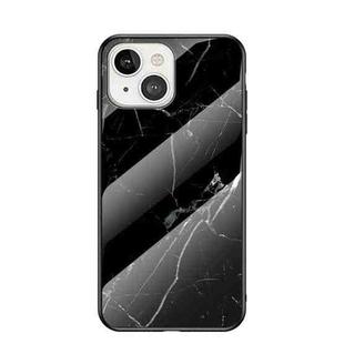 Marble Pattern Glass + TPU Protective Case For iPhone 13 mini(Black)