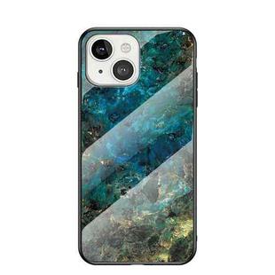 Marble Pattern Glass + TPU Protective Case For iPhone 13 mini(Emerald)
