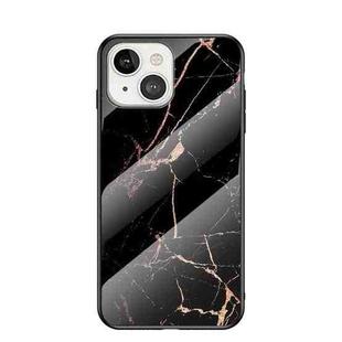 Marble Pattern Glass + TPU Protective Case For iPhone 13 mini(Golden Black)