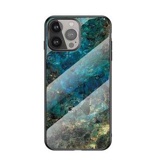 Marble Pattern Glass + TPU Protective Case For iPhone 13 Pro(Emerald)